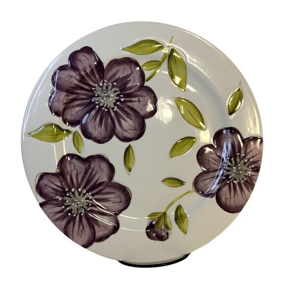 NWT Laurie Gates Purple Posie Collection Set-2 Dinner Plates 11" HARD TO FIND - Picture 5 of 8